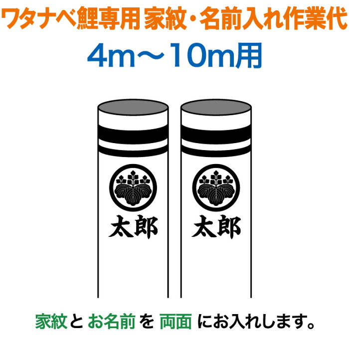 こいのぼり 錦鯉 ワタナベ 鯉のぼり 10m〜4m用 家紋1種＋名前1種(両面) ワタナベ鯉専用 家紋・名前入れ作業代 【2020年度新作】 wtk-kamon-10-kn