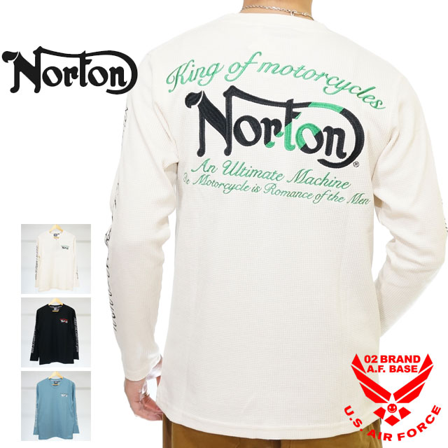 アウトレット!!ノートン バイカラーロゴ刺繍 サーマル 長袖Tシャツ ロンT メンズ 新作2022-2023年モデル NORTON 223n1107