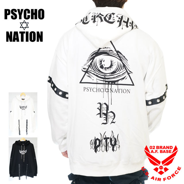 アウトレット!!サイコネーション アイコン プリント ルーズサイズ プルパーカー ユニセックス ジェンダーレス 新作2022-2023年モデル PSYCHO NATION 132620