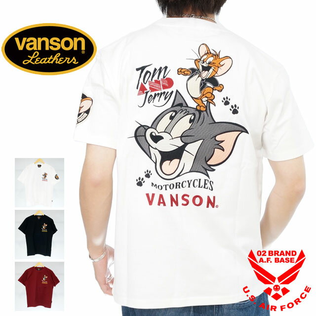 バンソン トムとジェリーコラボ good friend トムジェリ刺繍 半袖Tシャツ メンズ 新作2023年モデル VANSON Tom and Jerry tjv-2325