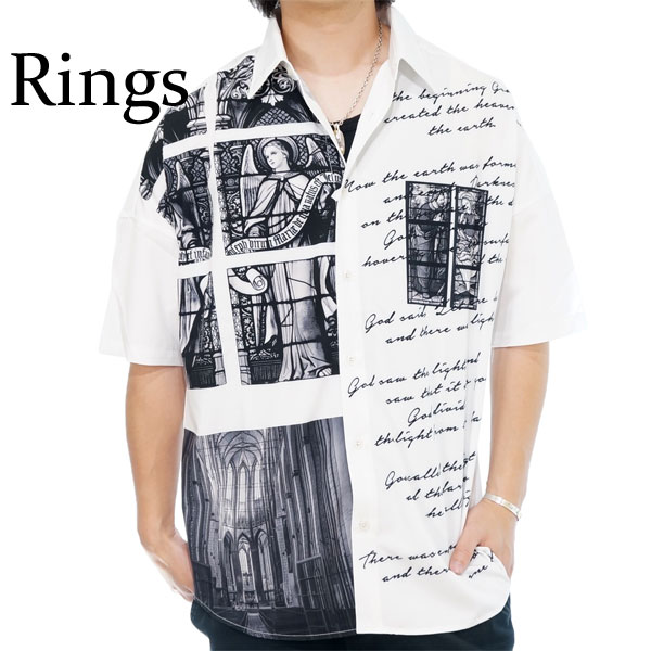 アウトレット!!リングス セパレートフォト オーバーサイズ 半袖 デザイン シャツ メンズ 新作2023年モデル RINGS 123712
