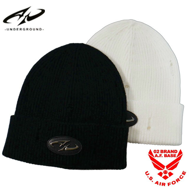 アンダーグランド エンブレムプレート ダメージ ニットキャップ 帽子 ユニセックス 新作2025-2026年モ..
