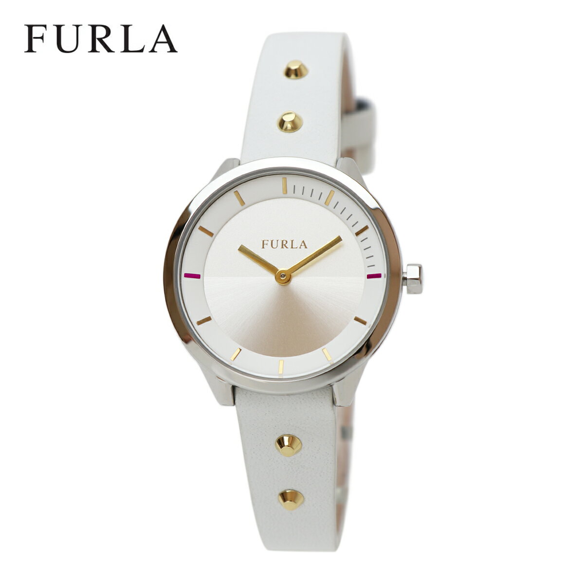 【電池交換無料チケット配布中!!】FURLA METROPOLIS フルラ メトロポリス 31mm アナログ ゴールドスタッズ ホワイトレザーベルト ビジネスウォッチ ファッションウォッチ ホワイト 白色 R4251102524 シンプル レディースウォッチ 女性用腕時計【あす楽】【即納】