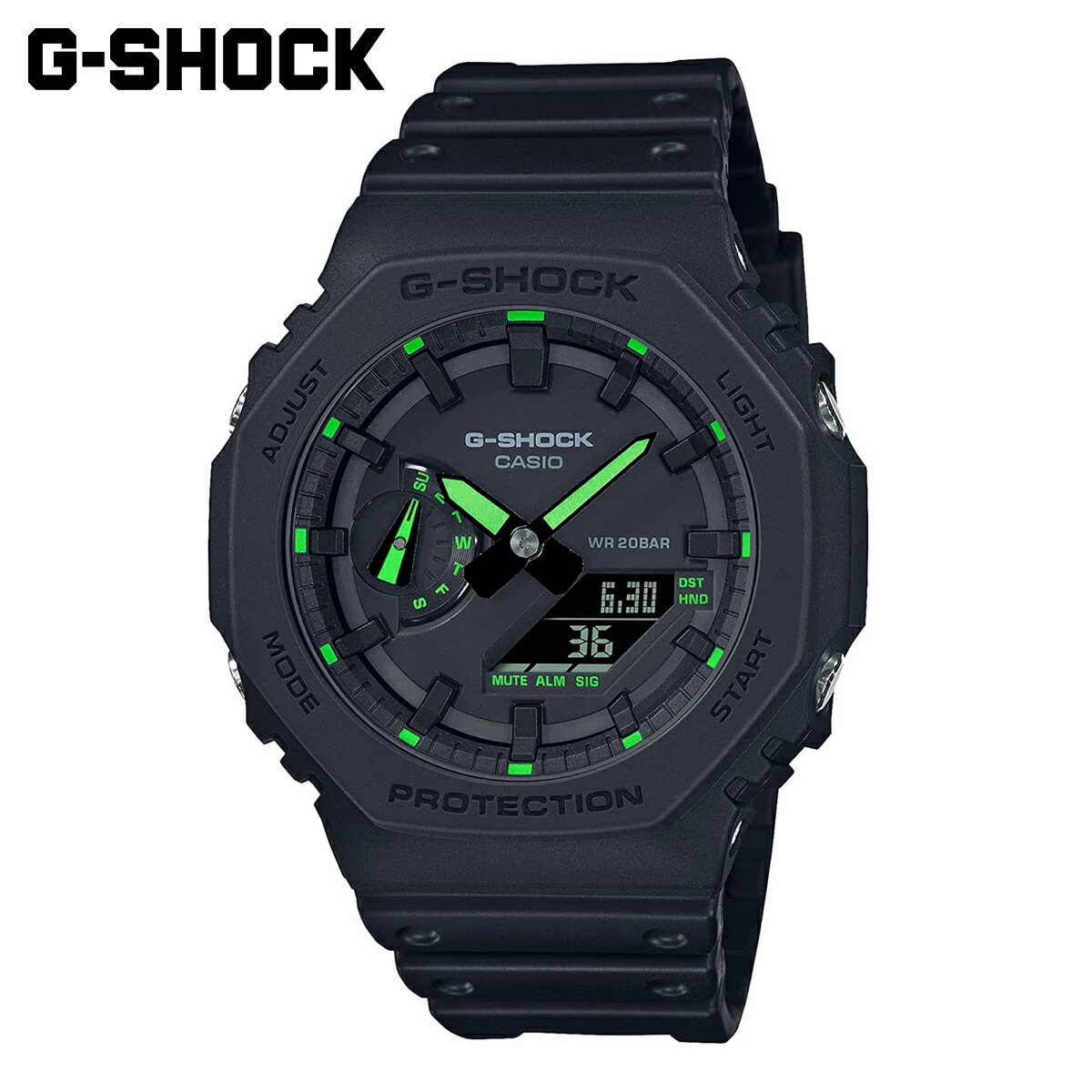 CASIO G-SHOCK カシオ ジーショック GA-2100-1A3 オクタゴン 八角形 デジアナ アナデジ 薄型 軽量 男性 腕時計 メンズ 防水 ブラック グリーン ネオンカラー カシオーク CASIOak 時計 男性用