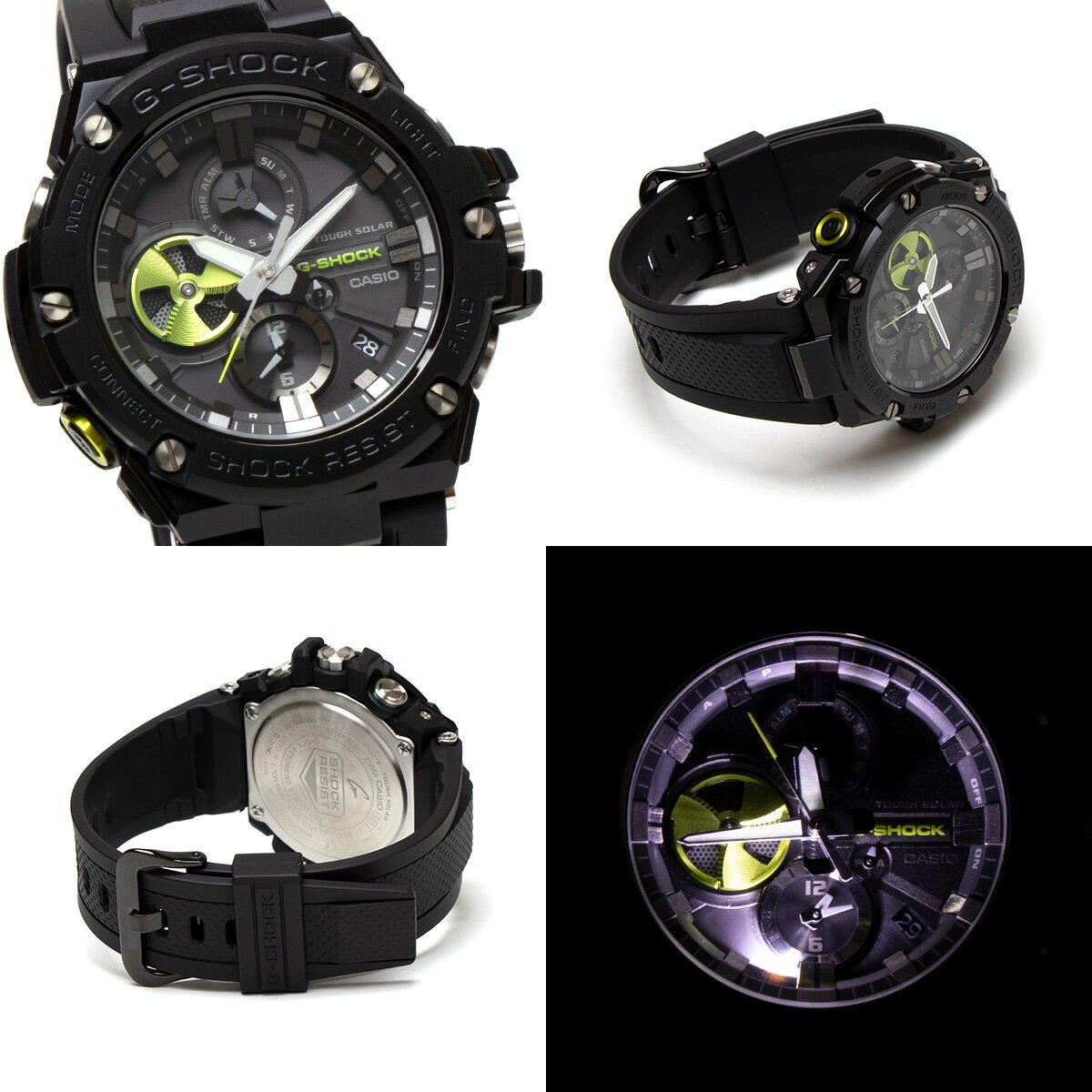 【ラッピング無料】G-SHOCK カシオ ジーショック スマートウォッチ G-STEEL ジースチール メタル GST-B100B-1A3 Bluetooth ブルートゥース ソーラー ブラック 黒 ライムイエロー アナログ クロノグラフ スマホリンク スマホ スマホ連動 iPhone Android【父の日ギフト】