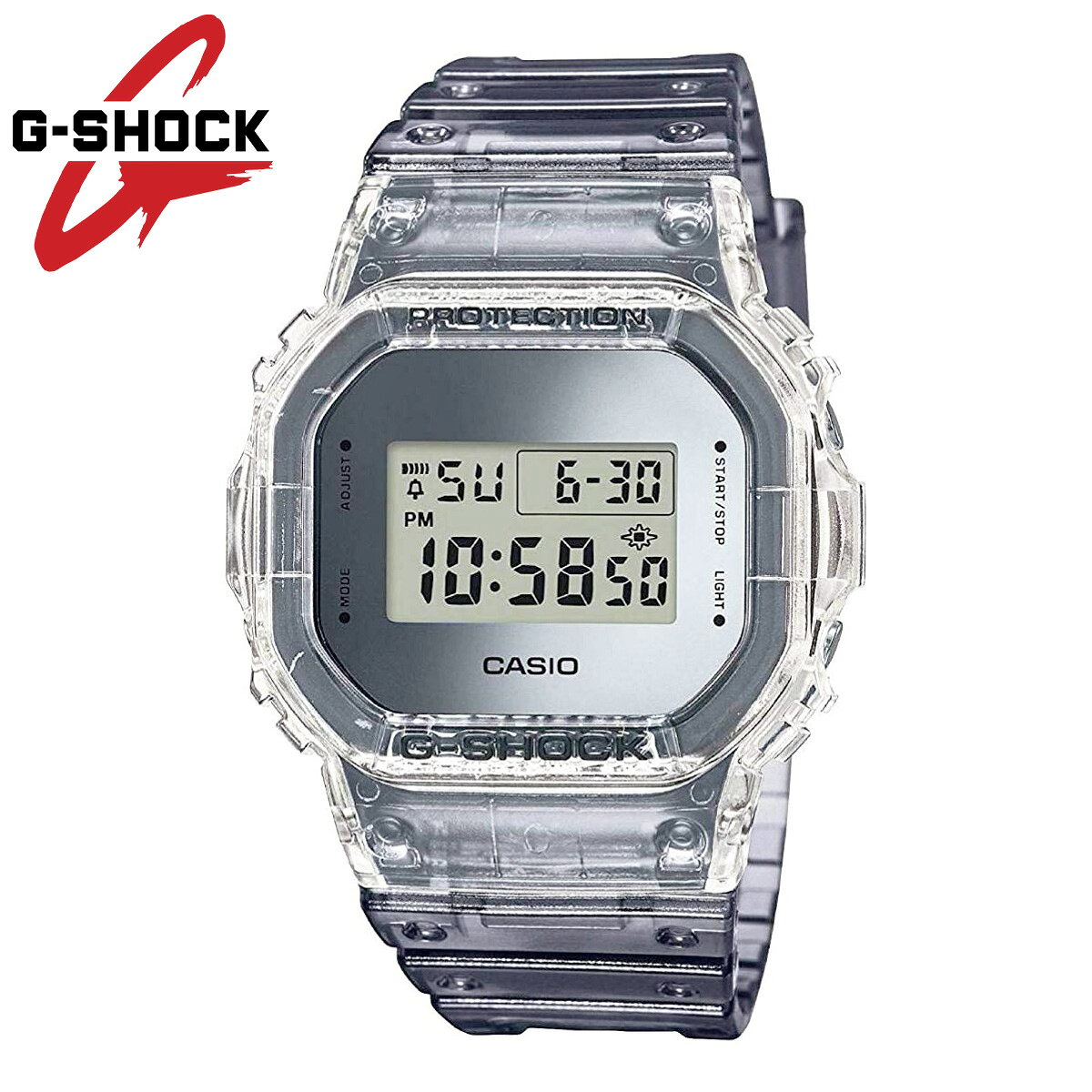 [리뷰를 쓰고 배터리 교환 무료]카시오지쇼쿠 CASIO gshock G-shock 손목 시계 스퀘어 디지털 DW-5600SK-1 그레이 스켈레톤 스피드 모델 사각형 클리어 투명 보이즈 사이즈 유니섹스 남성 남성 여성 여성 여성 시계 여름 마린 스포츠