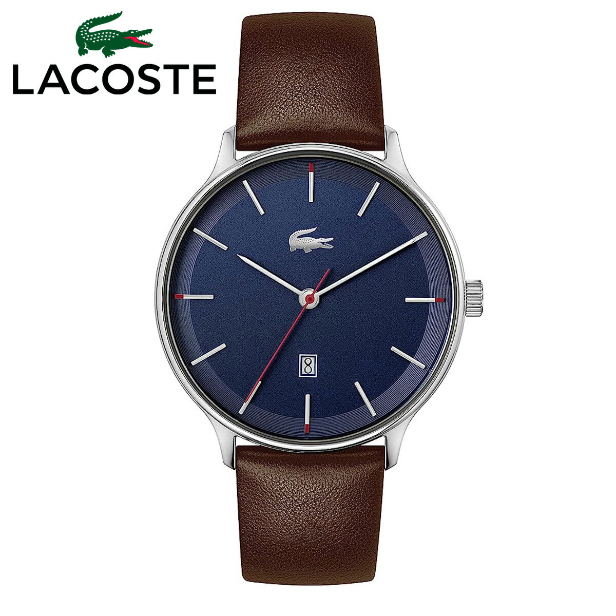 楽天038net【ラッピング無料】【ラッピング無料！返品OK！】LACOSTE ラコステ CLUB アナログ カレンダー 男性 腕時計 2011223 ネイビー 三針 ワニ ワンポイント ブラウン 革 レザーベルト メンズウォッチ 時計 軽量 防水 時計 男性用 シンプル