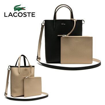 LACOSTE ラコステ ポーチ付き リバーシブル 縦型トートバッグ NF2991 ANNA アンナ ショッピングバッグ 通勤用 通学用 カバン 鞄 軽量 A4サイズ ワニ ワンポイント クロコ ショルダーストラップ付き ブラック ベージュ トート 2way 縦長【あす楽】【即納】