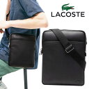 楽天038net【ラッピング無料】 LACOSTE ラコステ ショルダーバッグ クロスボディ クロスバッグ NH2840 マットブラック 黒色 ワニ シャドーロゴ 斜めがけ マチなし 薄型 ミドルサイズ ショルダー 通勤 カバン 鞄 軽量 ななめがけ ワンショルダー レザー調 メンズ 男性用 縦長 バッグ