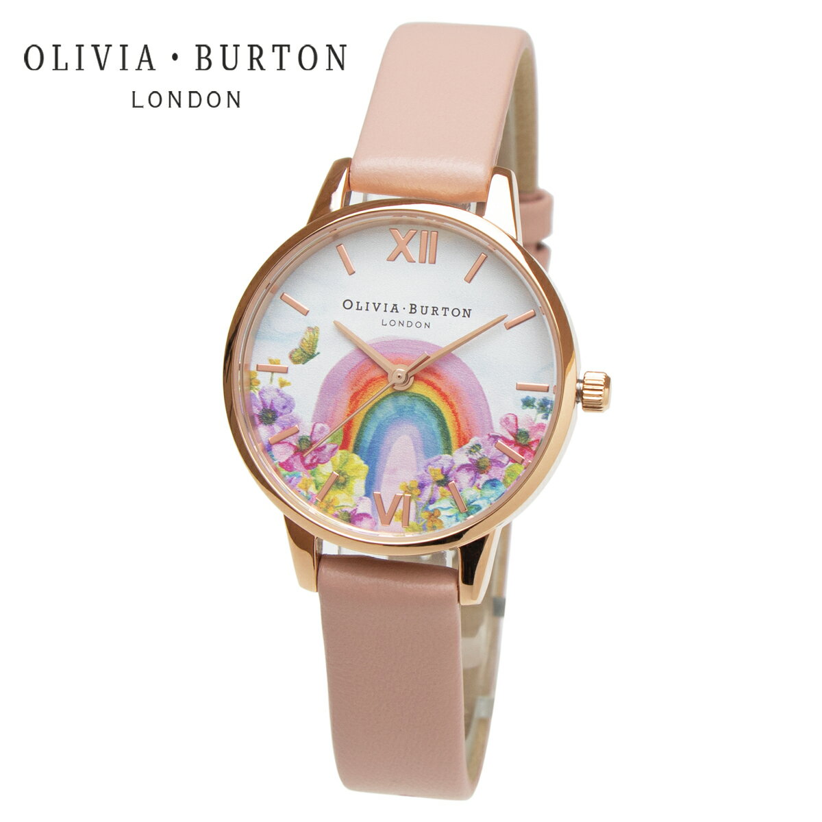 【ラッピング無料】オリビアバートン 時計 OLIVIA BURTON 腕時計 Rainbow of Hope 希望の虹 レインボーオブホープ フラワー 花柄 レディース 女性 時計 OB16RB29 ピンクゴールド 革ベルト midi 30mm ミディ 小さめ レザーベルトのサムネイル