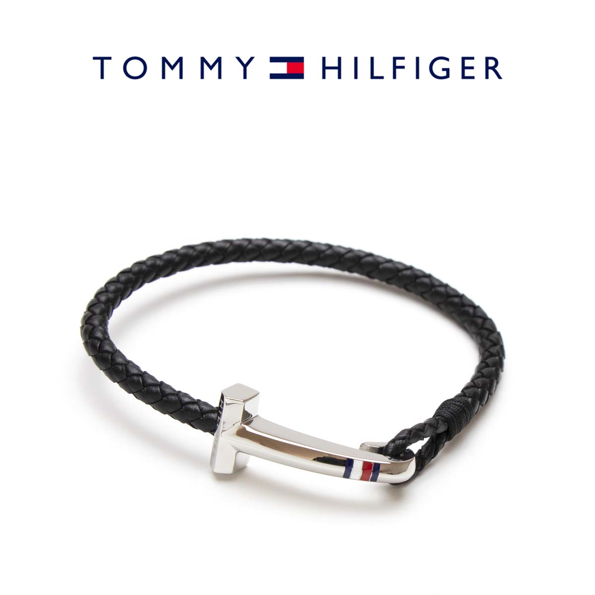 【ポイント5倍】【ラッピング無料】トミーヒルフィガー ブレスレット tommy hilfiger トミー フック式 レザーブレスレット メンズ 男性 2790277S ブランドロゴ ブラック 黒 シルバー カジュアル ファッション シンプル アクセサリー アクセ 革