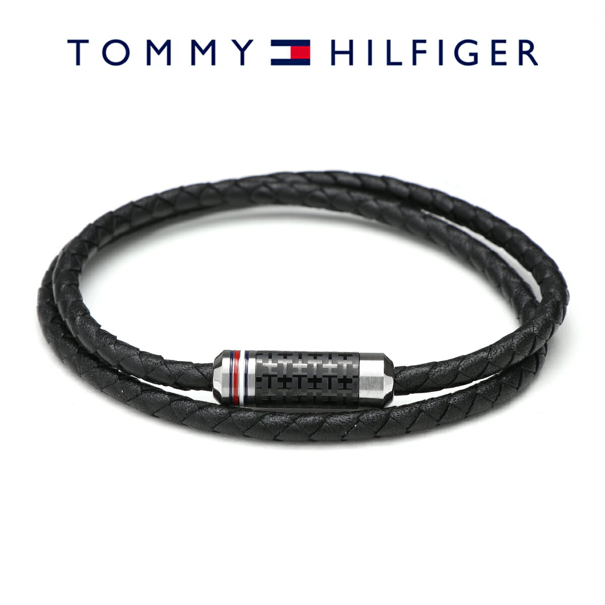 【ラッピング無料】トミーヒルフィガー ブレスレット tommy hilfiger トミー ブレス 二連 ダブルラップ レザー ブレスレット 革 2790327 ブラック 黒色 TH ブランドロゴ メンズ シンプル アクセサリー アクセ 男性 ユニセックス