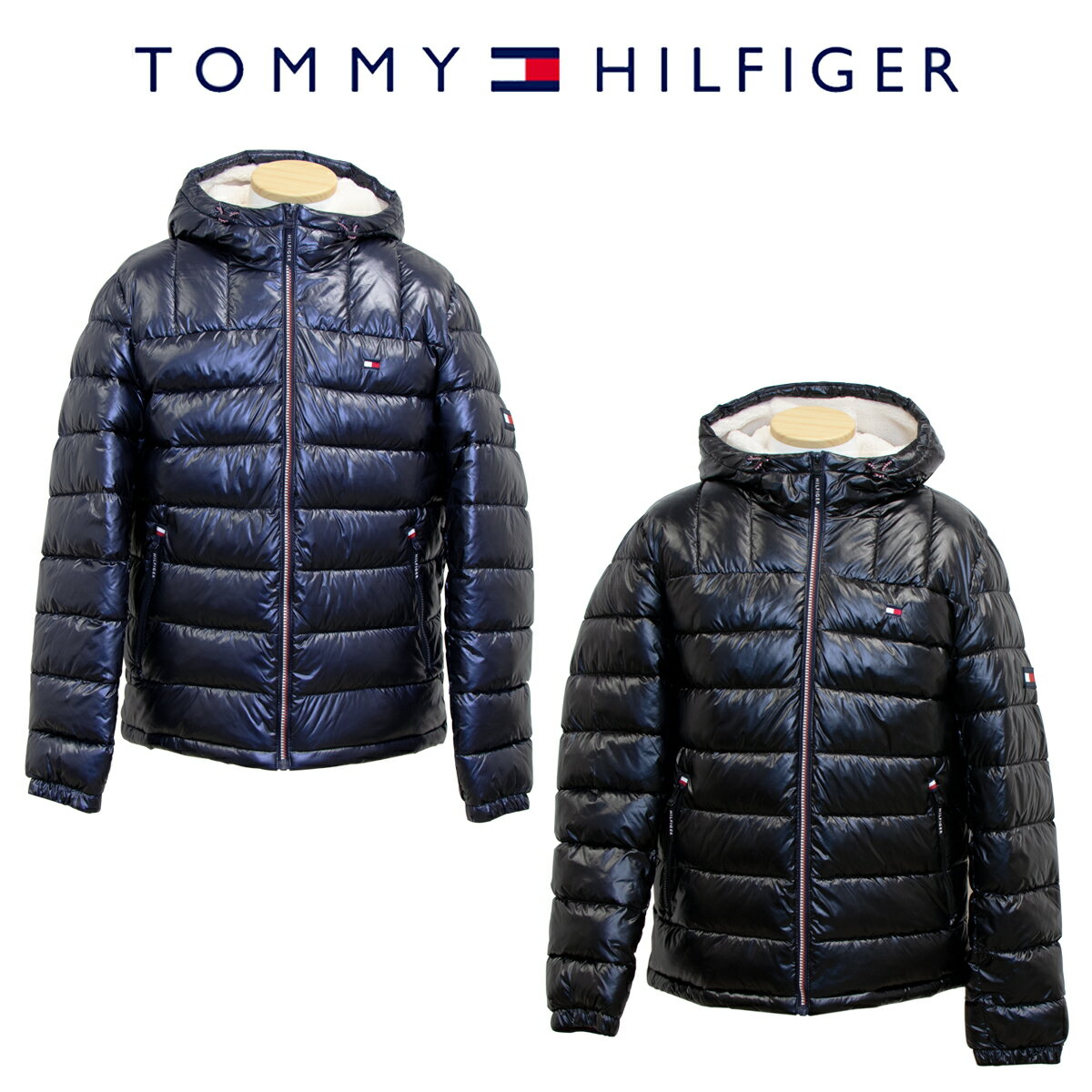 【ラッピング無料】tommy hilfiger トミーヒルフィガー ダウンジャケット 150AN214 トミー ボア アウター ジャンパー トップス コート フルジップ 中綿 フード 男性 ネイビー ブラック ソフトシェル 撥水加工 裏起毛 秋冬 上着 長袖 防寒 ダウン ウエア