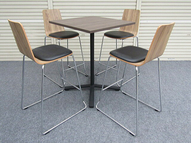 【中古】コクヨ ビエラ ハイテーブル 1台 & ミケット ハイチェア 4脚セット アッシュブラウン×ブラック W750 [2]
