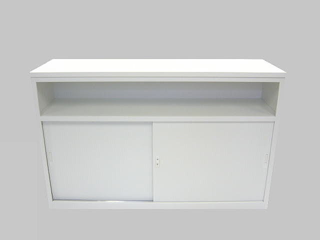 ハイカウンター 幅1500 天板 鍵付 収納庫 ホワイト