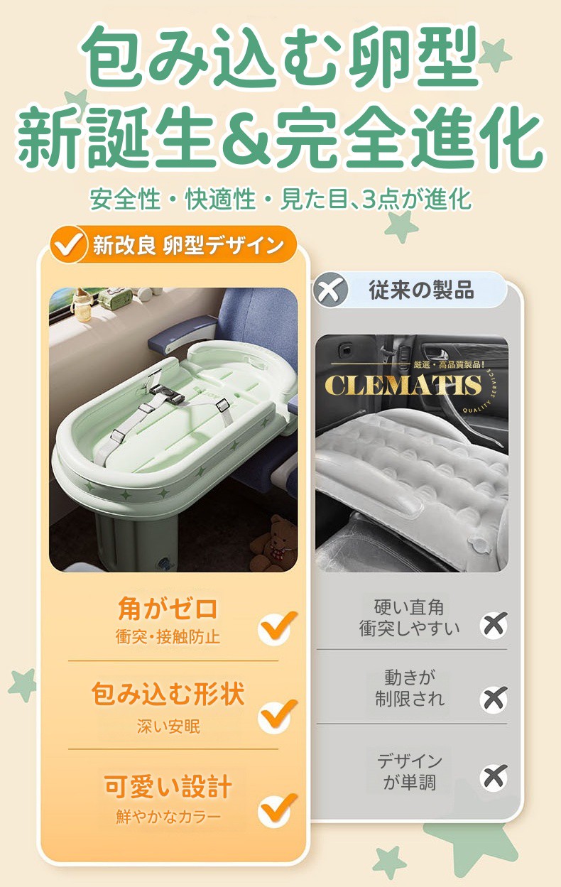 Clematisの＼長さ調整可能！／子供 簡易エアーベッド 飛行機 電動ポンプ 寝る ベビー 飛行機 座席 子ども用 エアー ベッド 旅行 空気注入 コンパクト 軽量 折り畳み式 長時間フライト 対面ケア可能 寝かせるスペース 寝具付き 子ども向け フットレスト 子供 飛行機 長距離 カー用品｜アングル3