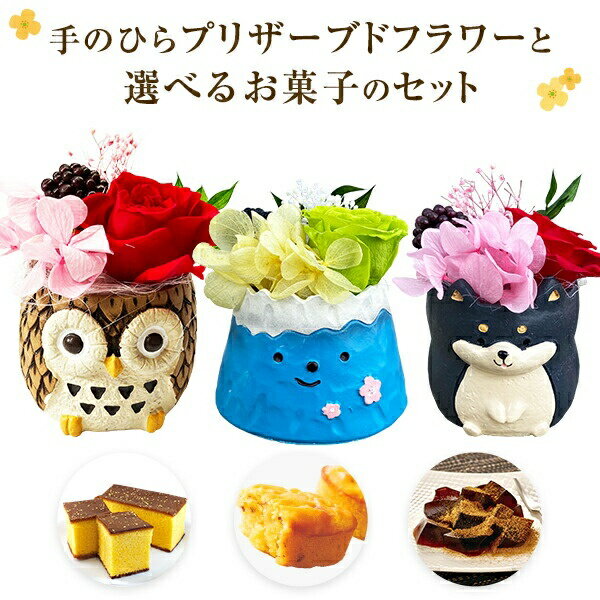 乐天商城 - 【エントリーでポイント10倍】翌日配達 14時〆 プリザーブドフラワー 花 ギフト プレゼント 花とスイーツ セット 選べる30種類 花 アレンジメント こがね芋 日光 カステラ わらび餅 東北〜関西送料無料