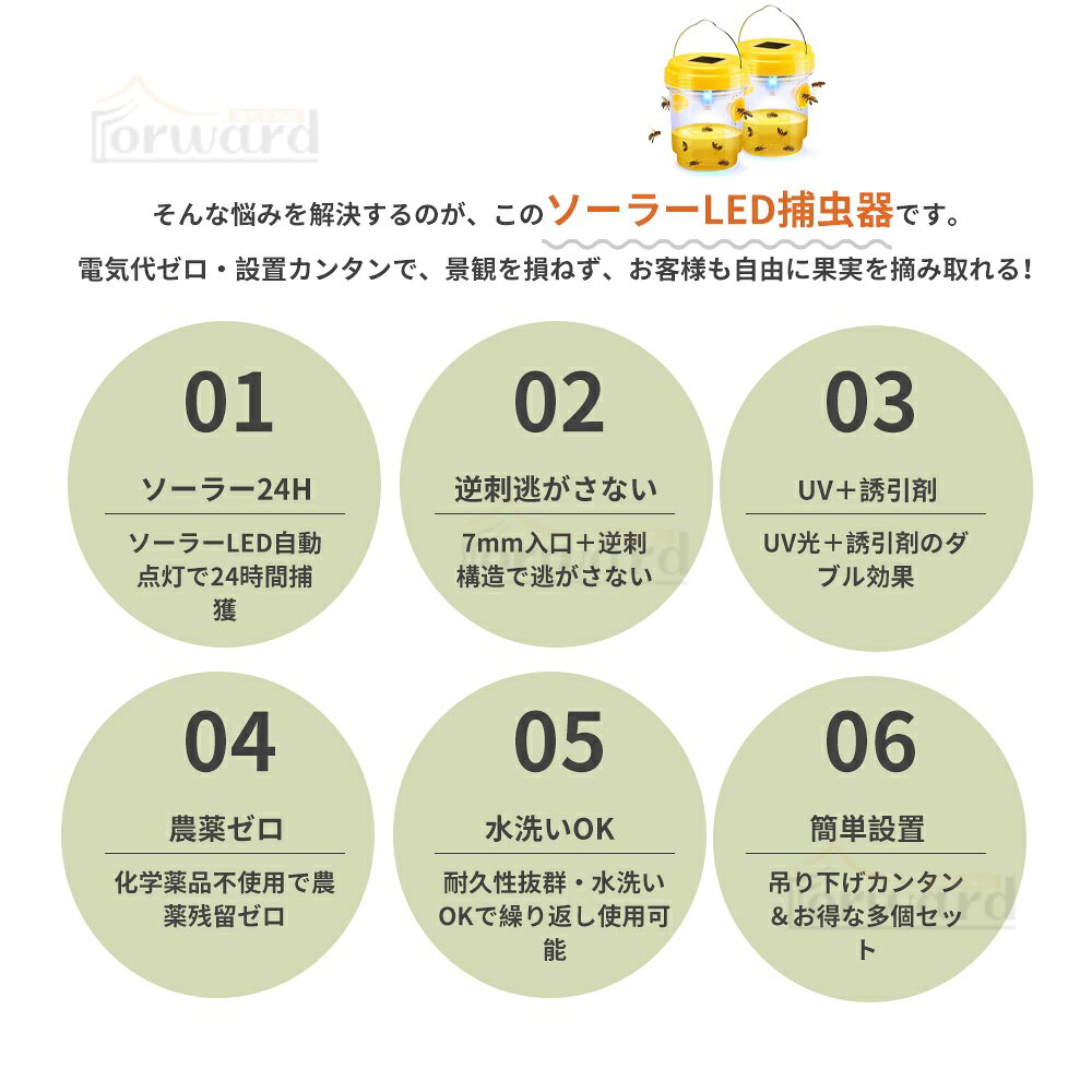 ソーラー 蜂トラップ 吊り下げ式 スズメバチトラップ ソーラー式 ショウジョウバエ...