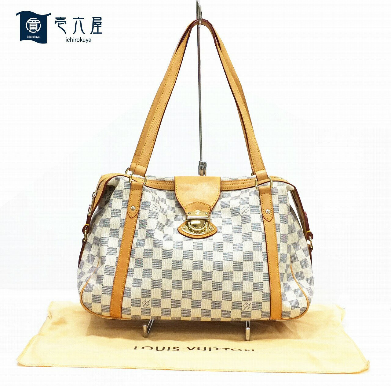 Louis Vuitton ルイヴィトン ストレーザPM N42220 ダミエ アズール ショルダーバッグ トートバッグ PVC レザー ホワイト グレー バッグ【中古】 JA-17500