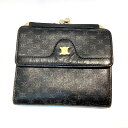 【ジャンク販売】セリーヌ(CELINE)ガマ口財布 折り財布 ネイビー×ブラック×ゴールド金具 マカダム トリオンフ 【中古】KB-9461