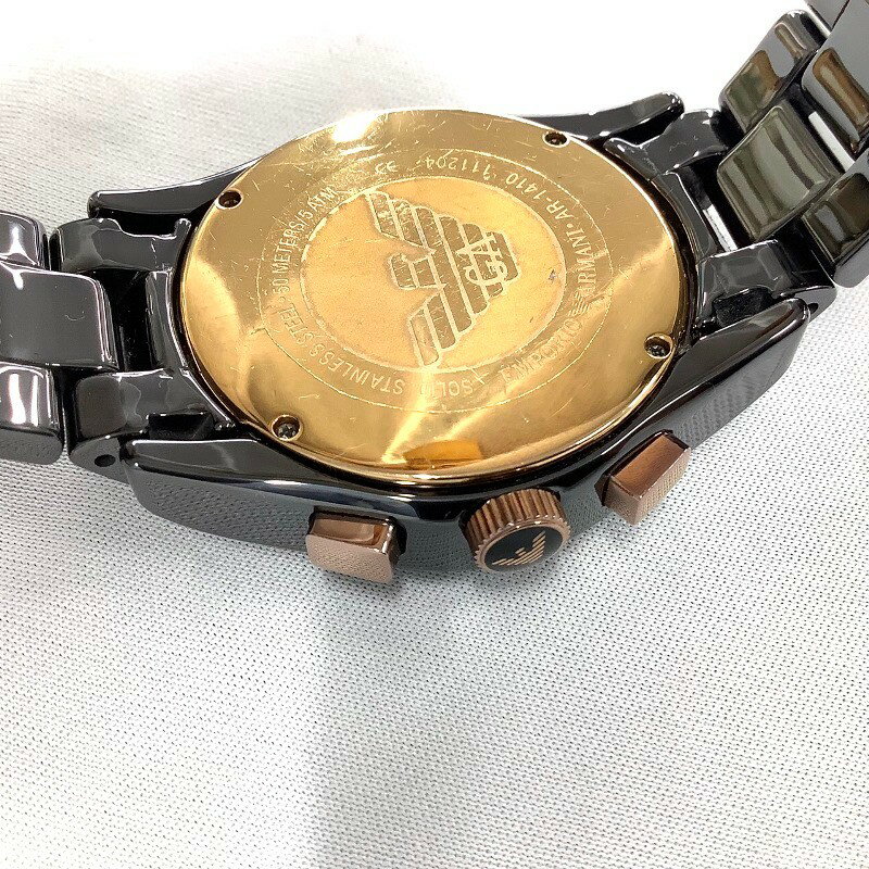 EMPORIO ARMANI 腕時計 メンズ CERAMICA AR1410 箱付き クオーツ ブラック クロノグラフ【中古】MK-1669