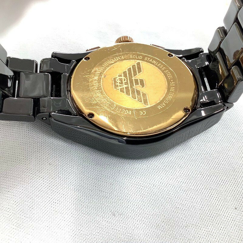 EMPORIO ARMANI 腕時計 メンズ CERAMICA AR1410 箱付き クオーツ ブラック クロノグラフ【中古】MK-1669