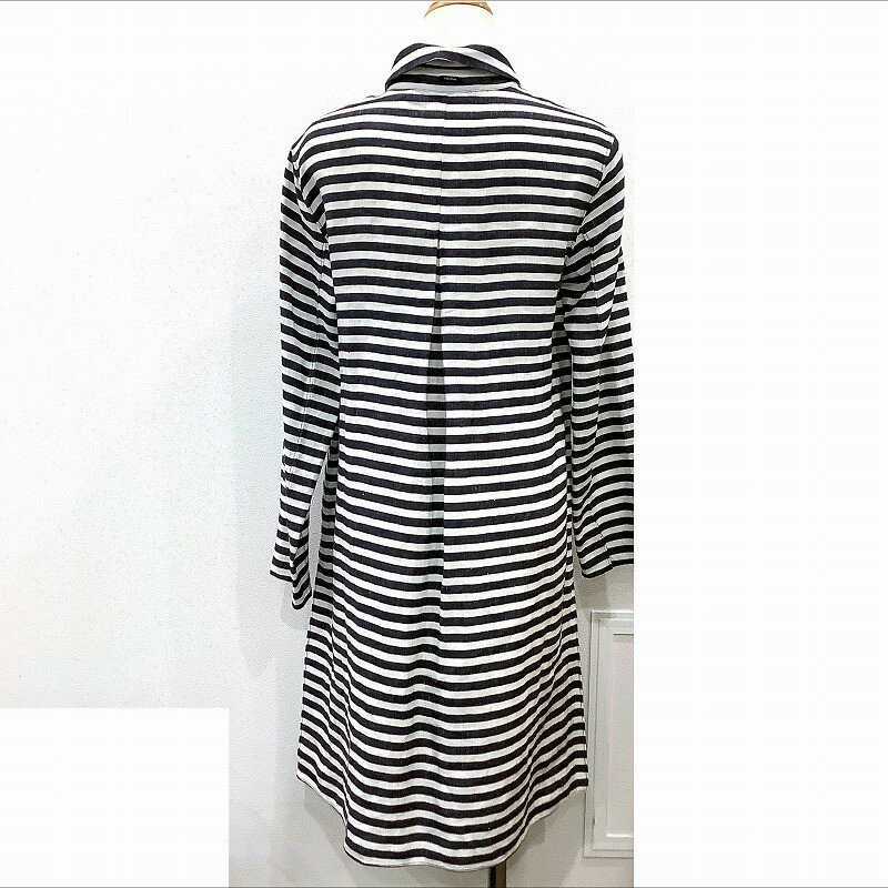 エス マックスマーラ(S Max Mara) リネン100％ ストライプ ワンピースシャツ サイズ2 ホワイト×ダークグレー 【中古】 JA-19529