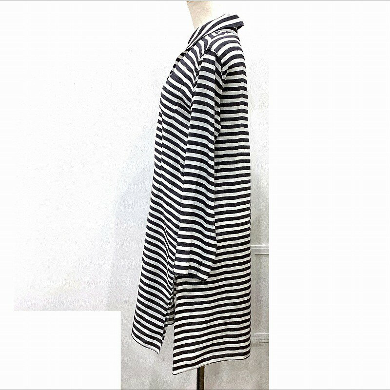 エス マックスマーラ(S Max Mara) リネン100％ ストライプ ワンピースシャツ サイズ2 ホワイト×ダークグレー 【中古】 JA-19529