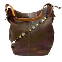 DIESEL ディーゼル レザー スタッズ ワンショルダー バッグ ブラウン デニム BAG 【中古】 JA-22611