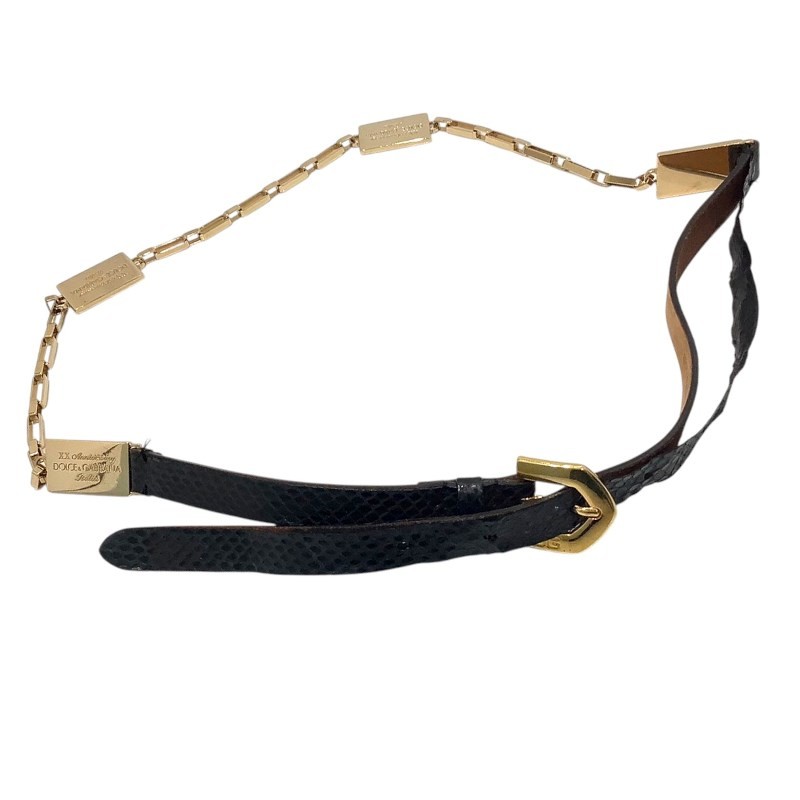 DOLCE&GABBANA ドルチェ&ガッバーナ ドルガバ GP リザード型押し レザー&チェーンベ ...