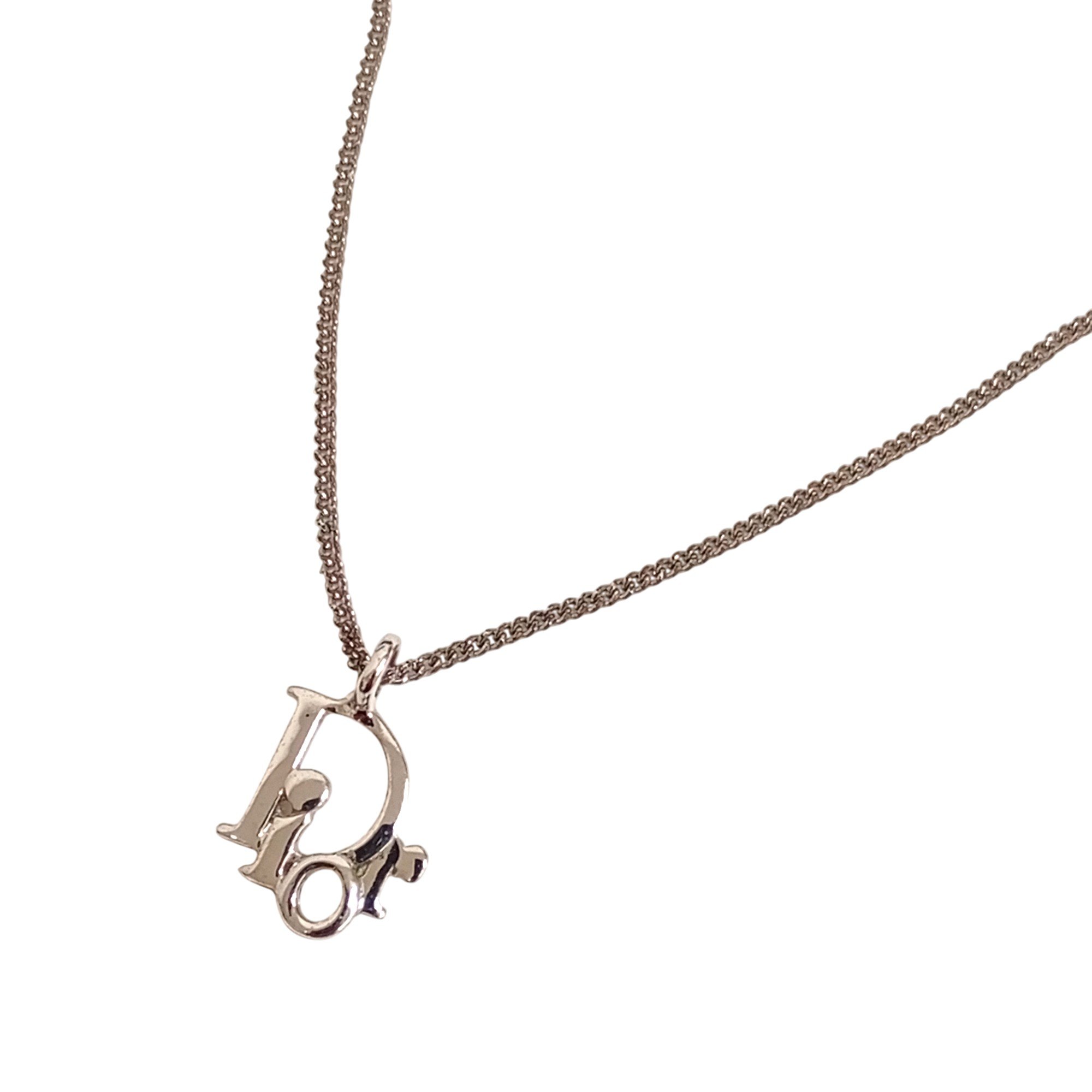 DIOR Dior ディオール ネックレス メッキ ロゴ シルバー Christian Dior クリスチャン ディオール Necklace CD【中古】JA-2