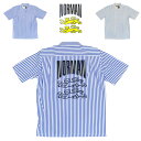 あす楽【50 OFF】NORMAN Back Print Open Collar Shirts / ノルマン / プリント / シャツ / ロゴ / Logo / ストライプ / 半袖 / 馬場圭介様 / NOR-0011