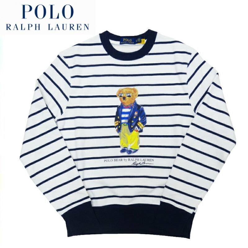 【あす楽】POLO RALPH LAUREN (ポロ ラルフローレン) POLO BEAR PRINT STRIPED SWEAT / WHITE BLUE / ポロベア / Striped Polo Bear Crew Sweatshirt / クルーネック スウェット / スウェットシャツ / M CLASSICS / 長袖 / メンズ / 710837970001