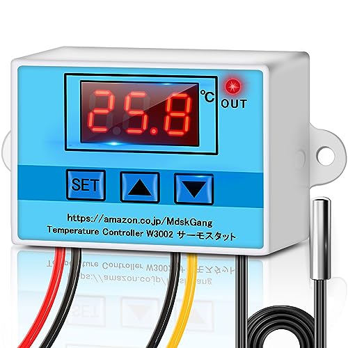 【2024先行登場】MdskGang温度コントローラー デジタルLEDサーモスタット W3002 ミニ自動制御温度計 AC110V温度調節器 -50度~110度加熱冷却制御スイッチリレー、±0.1度の高精度測定用防水NTC温度センサー付き・4種類の機能設定・パネル取り付けが容易 & 高い耐久性・設