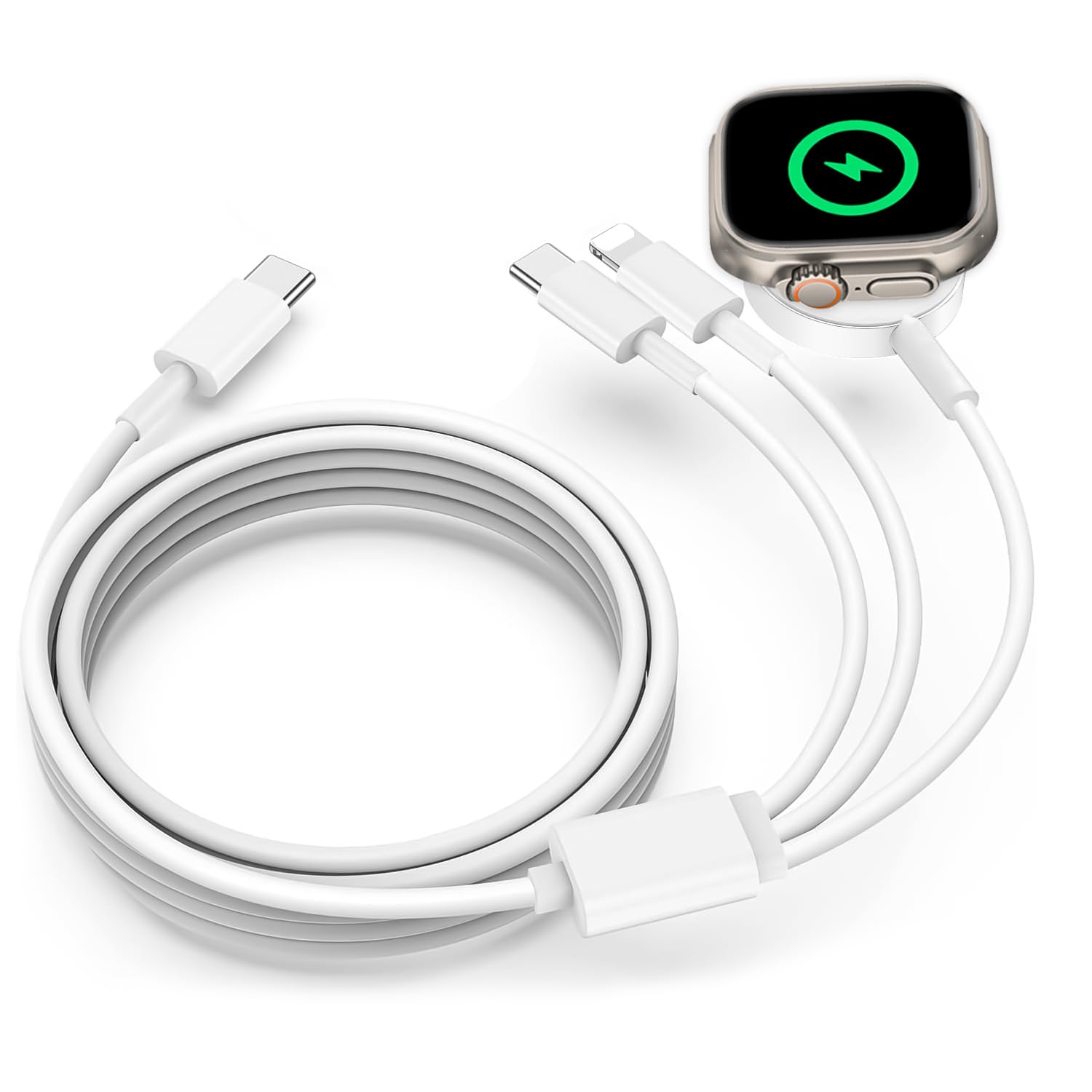 3in1 アップルウォッチ 充電器 type-cコネクタ 磁気充電 すべてのアップルシリーズ製品とType-Cマシンと互換性があります 持ち運び便利 (ホワイト 1M)
