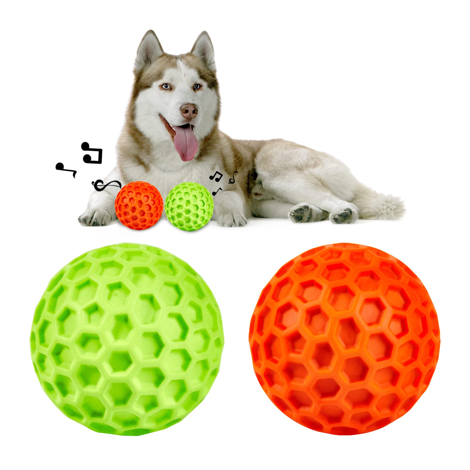 AUSCAT 犬 ボール いぬのおもちゃ 犬噛むおもちゃ 音が出る 「橙緑ボール 2点 セット L」 中大型犬 頑丈 天然ゴム 犬用玩具 歯清潔 口臭予防 ストレス解消