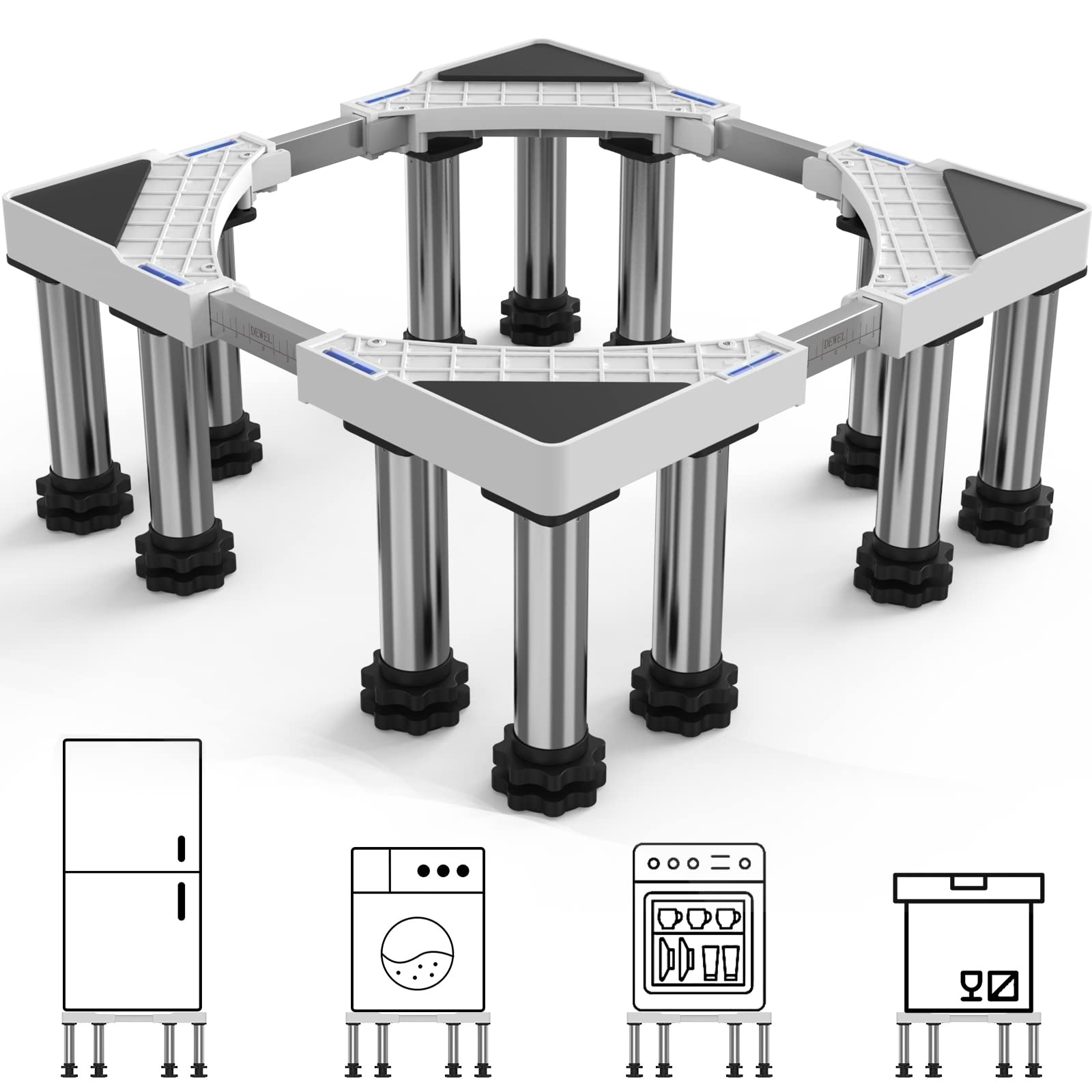 洗濯機 台 冷蔵庫置き台 12足 洗濯機パン かさ上げ DEWEL 高さ調節可能 幅/奥行44.5～71cm 昇降可能 高さ18cm~20cm 目盛り 台座かさ上げ 3年保証