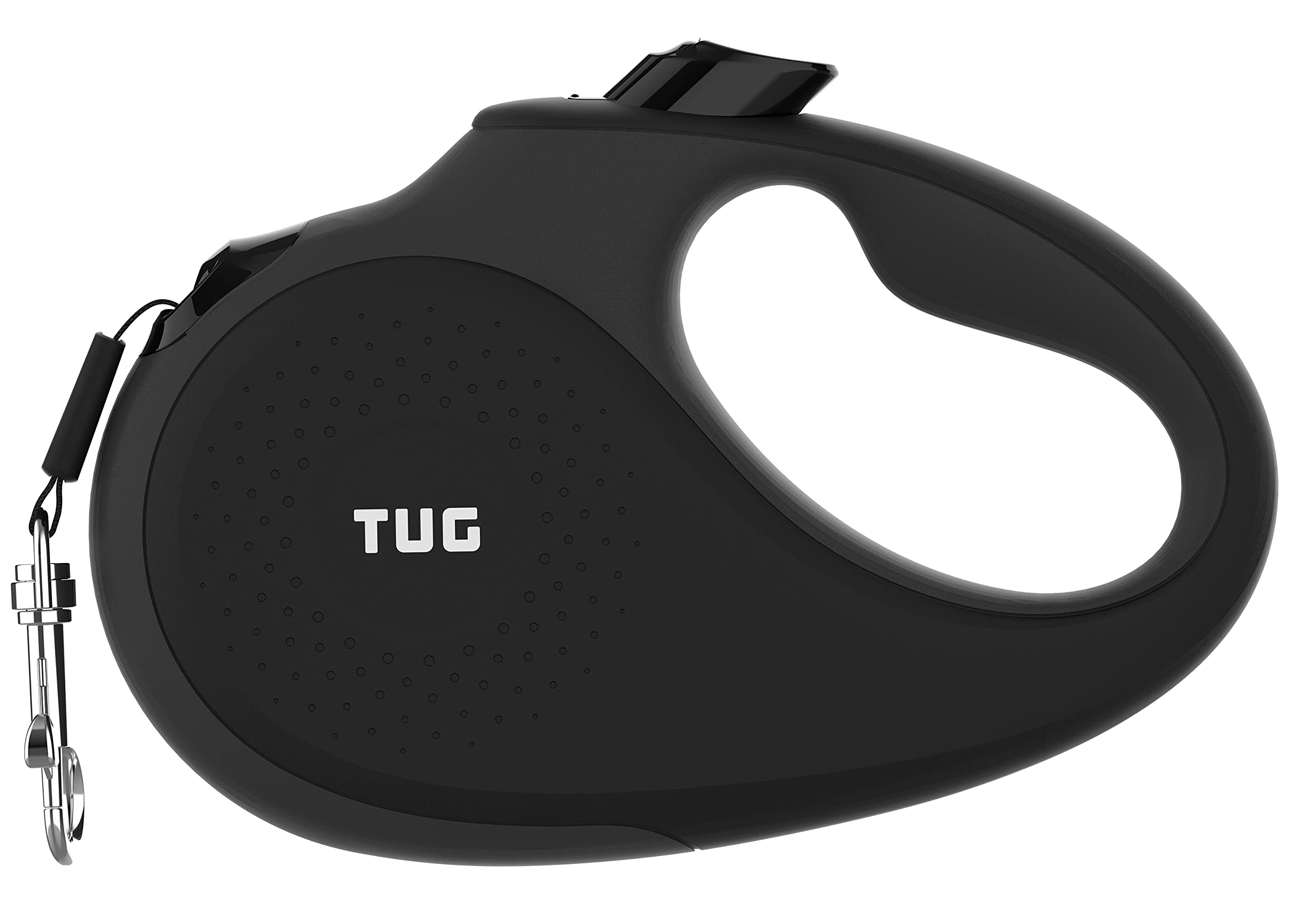 TUG 360°タングルフリー、頑丈引き込み式犬リード、スリップ防止ハンドル付き;5 m 強いナイロンテープ。片手ブレーキ、一時停止、ロック (M サイズ,ブラック)