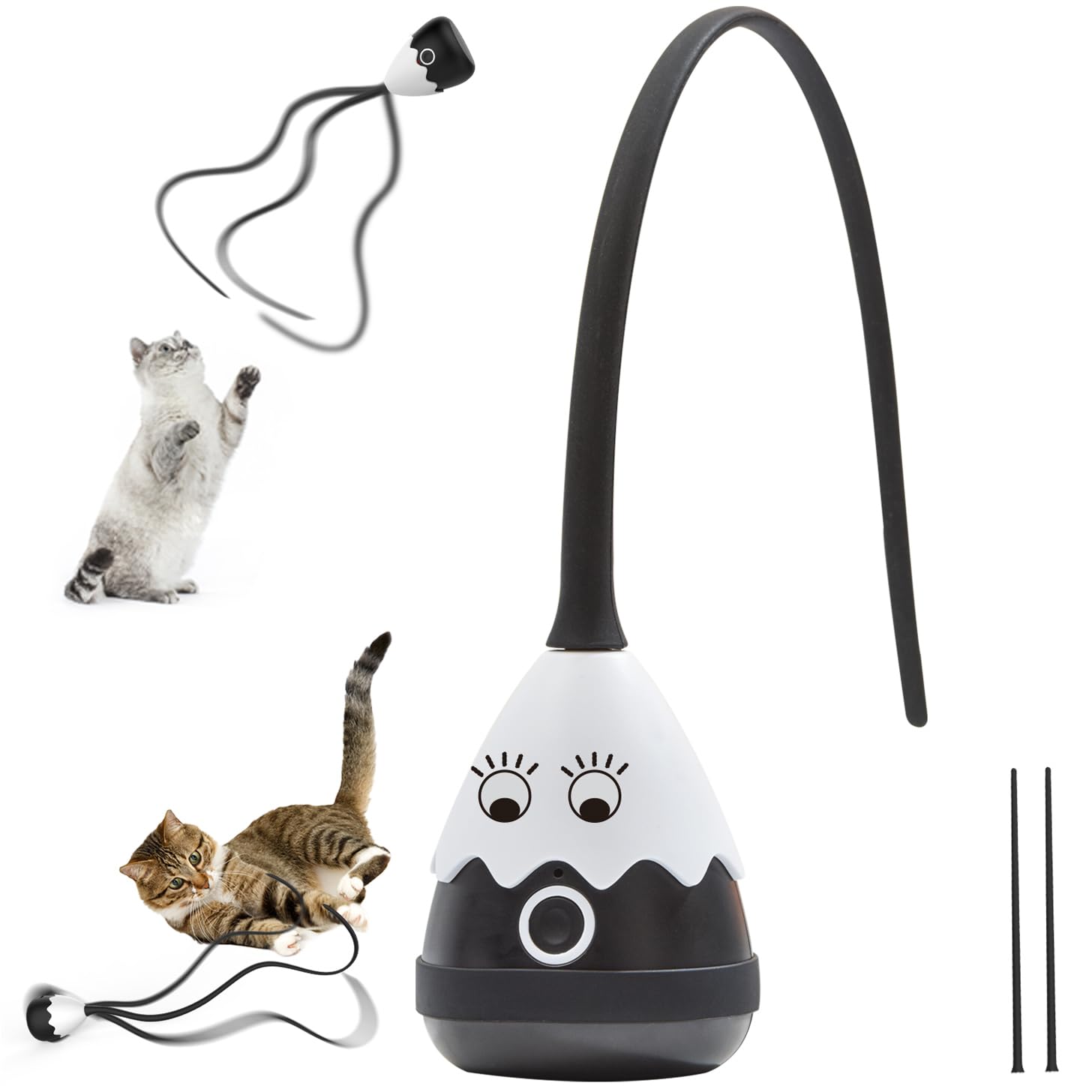 Petcronies 猫 おもちゃ 猫じゃらし 2in1 ねこの玩具 自動 電動 猫動くおもちゃ 猫ちゃん狩猟天性満足 ねこ用 室内 USB充電式 安全素材 ペットおもちゃ (ブラック)