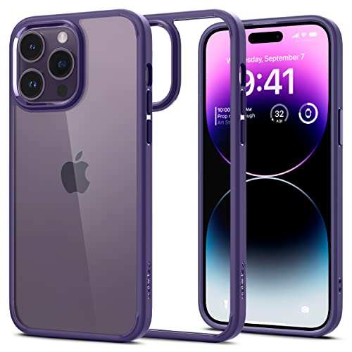 Spigen iPhone 14 Pro ケース クリア ストラップホール 耐衝撃 米軍MIL規格取得 黄変なし TPU バンパーケース 2重構造 すり傷防止 ワイヤレス充電対応 ウルトラ・ハイブリッド ACS05577 (ディープ・パープル)