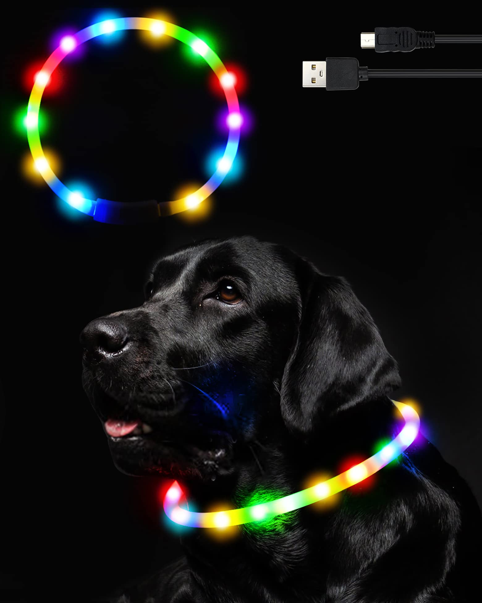 商品情報商品の説明主な仕様 ?【高い可視性で安全】光る首輪は12個の高輝度LEDを採用、400m先から視認することができ犬の夜の散歩中の事故防止に安心です。br?【長さ調節可能】最大70cmまで、ハサミで好きなサイズにカットして長さを調節することができます。小型犬、中型犬、大型犬、ペットに対応できます。br?【超持続時間】2時間でフルに充電して毎日1時間で一週間のお散歩が満足できます。点灯時間は、カラーと点灯モードにより異なります。ペットライトは4つの点灯モードをスイッチ操作で簡単に切り替え可能です。定常照明：持続時間約8h。高速点滅、低速点滅、光が流れ：持続時間約12h。br?【雨の日でも安心防水性】犬 首輪 光るは防水性のため、雨の日のお散歩にもお使いいただけます。※生活防水レベルです。お風呂やプールには入れないでください。br?【やわらかい素材&ブランド保証】犬首輪ライトはやわらかいシリコン製のチューブでできています。首にはめても痛くならず安心です。また、小さく折りたたんでバッグに入れておくにも便利です。商品にご満足いただけない場合、お買い上げから31日間、無料で返品*交換を受け付けております。安心してお買い求めいただけます。
