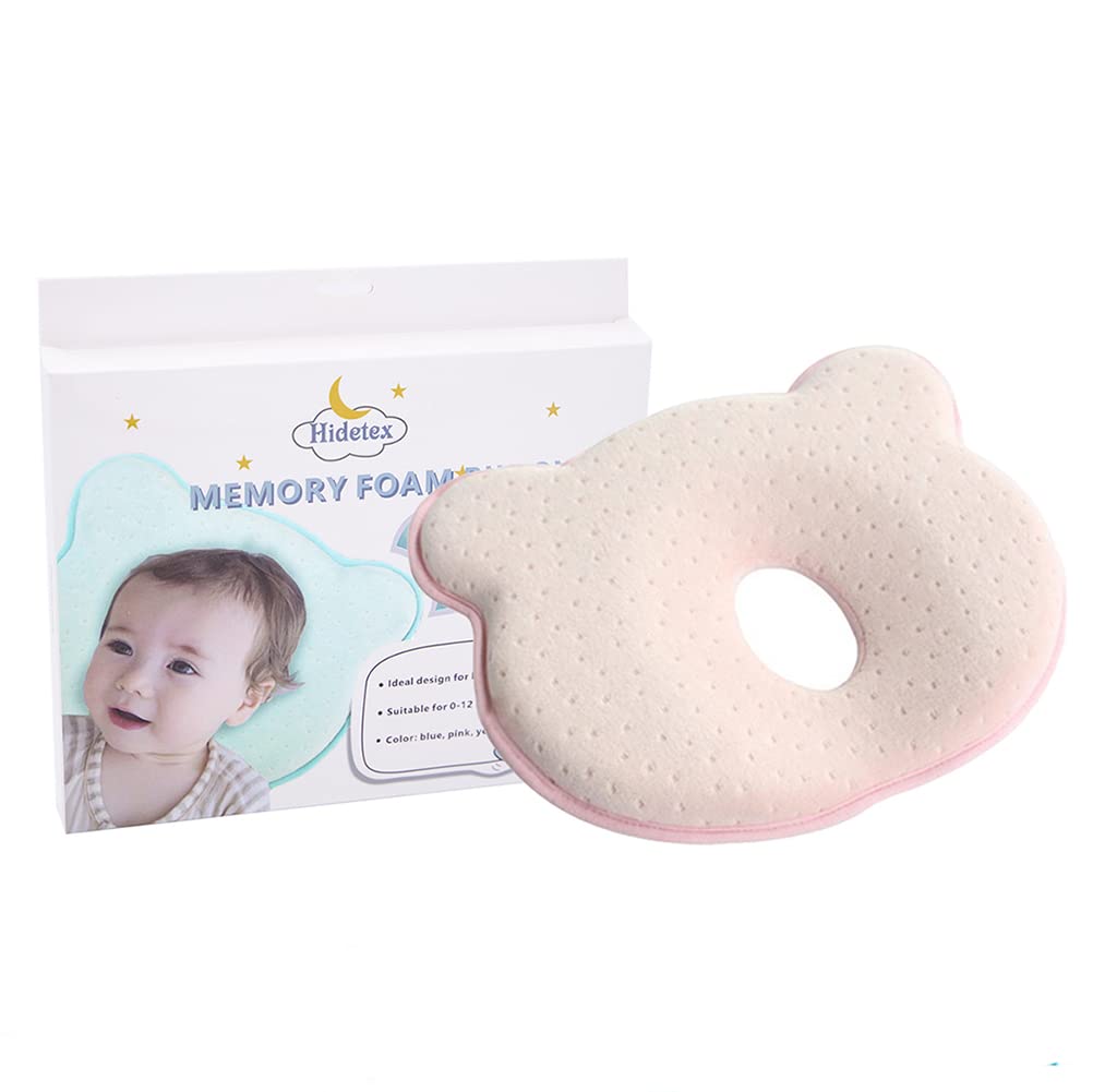 Hidetex? ベビーピロー - 新生児のためのフラットヘッドを防ぎます 、メモリフォームで作られたヘッドシェイピングピローとヘッドポジショナーネックサポート（0-24ヶ月)（ピンク）