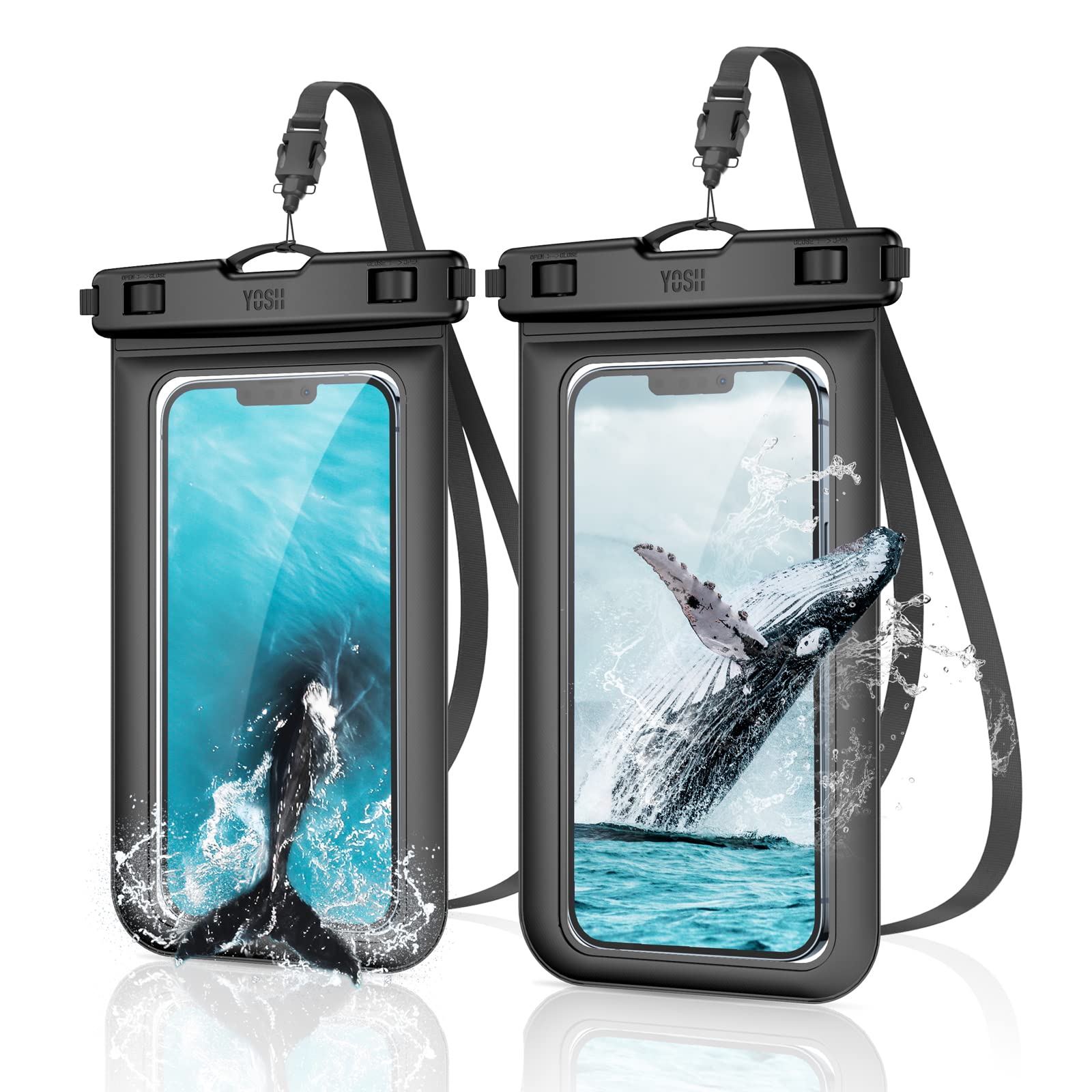 2枚セット YOSH スマホ防水ケース IPX8認定 iPhone 11 Pro Max X XR XS 8 7 Androidに対応 水中 撮影 タッチ可 風呂 海 プール 釣り 雨 潜水 水泳 雪 温泉など適用 防水カバー 防水ケース スマホ用 黒