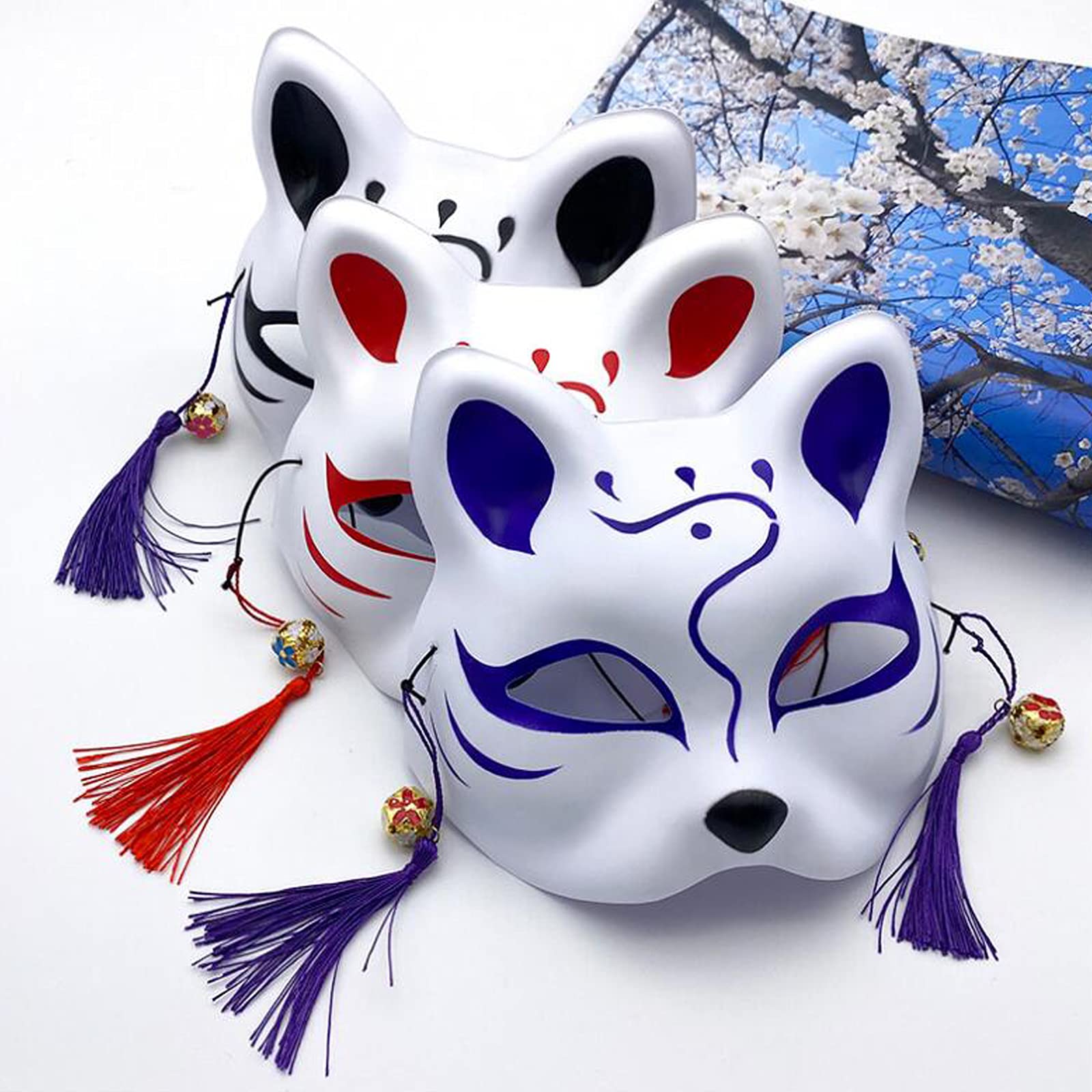YFFSFDC 狐 お面 コスプレ 狐のお面 3枚セット 鈴付き 仮装 仮面 きつねマスク 和風 狐面 仮装 小物 ハロウィン