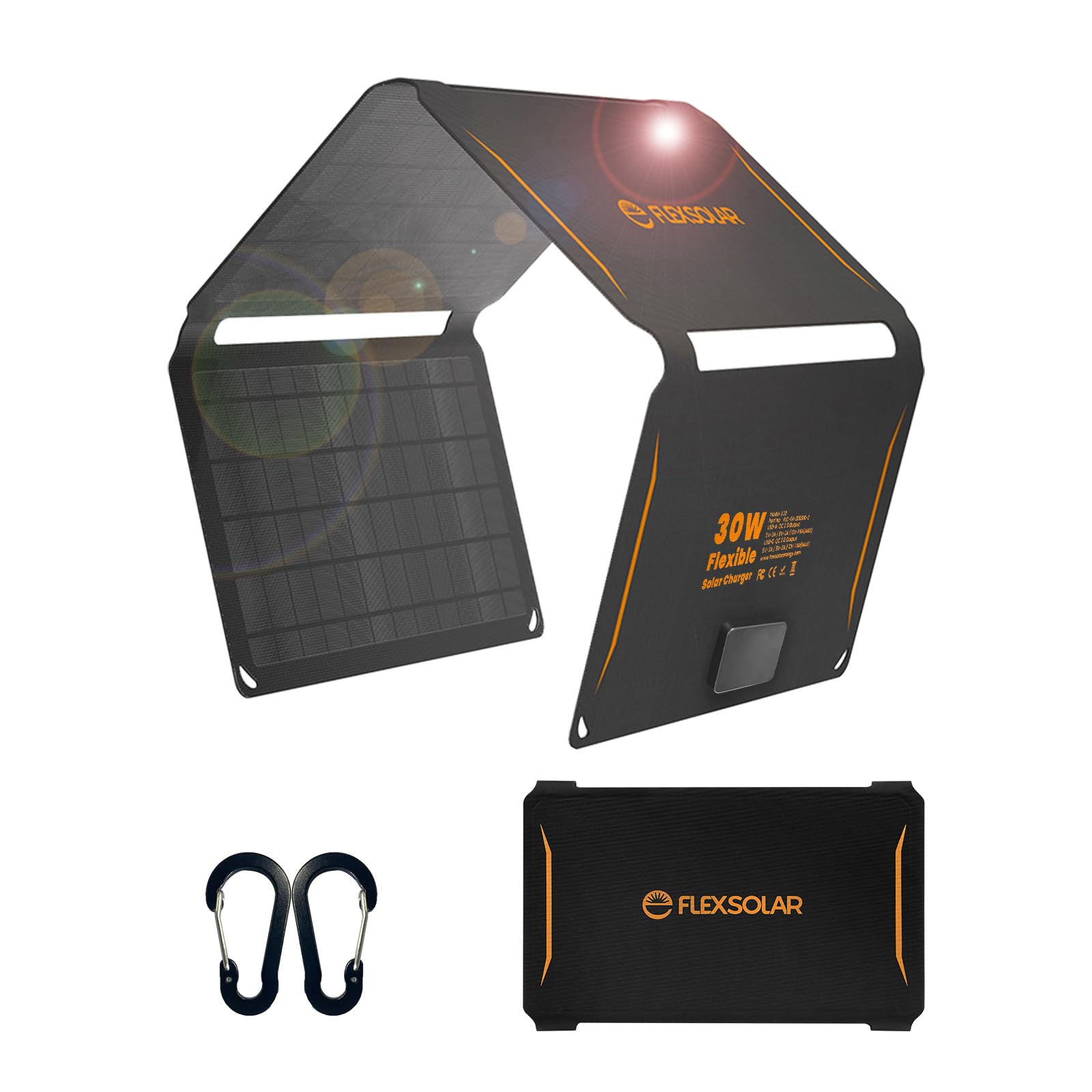 FlexSolar 30W ソーラーパネル USB-A Type-Cポート折り畳み式 小型 ソーラーチャージャー IP67 防水 地震 災害時 アウトドア Phone Android Samsung Galaxy 各種対応