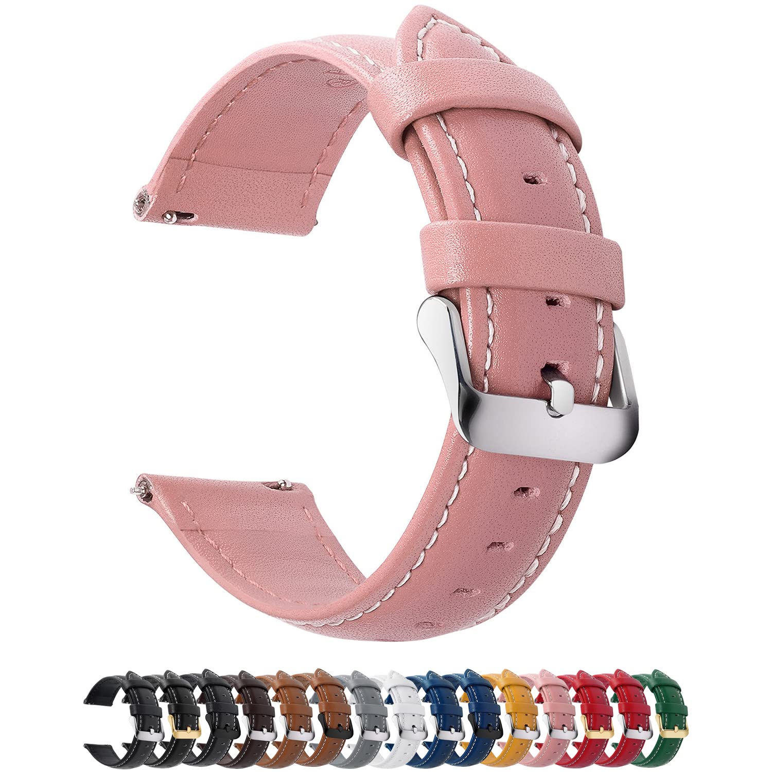 [Fullmosa] 時計バンド ベルト 全12色スマートウォッチバンド ベルト 腕時計バンド 交換ベルト本革 レザー 18mm ピンク 型番表をご確認ください