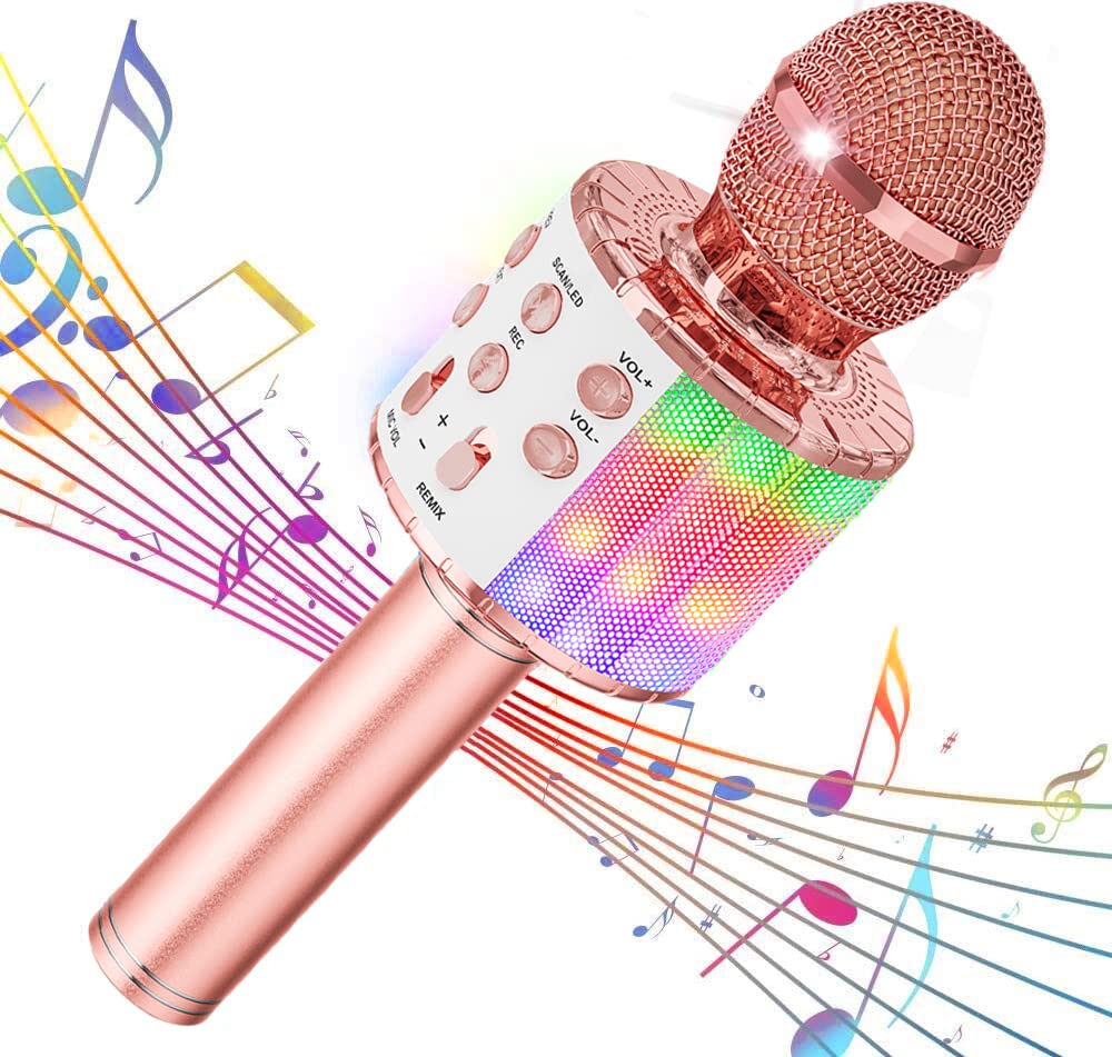 Verkstar カラオケマイク Bluetooth マイク ワイヤレス karaoke 録音可能 無線マイク 多彩LEDライト付き エコー機能搭載 Bluetoothで簡単に接続 伴奏機能付き 音楽再生 家庭カラオケ ノイズキャンセリング iPhone/Androidに対応 (pink)