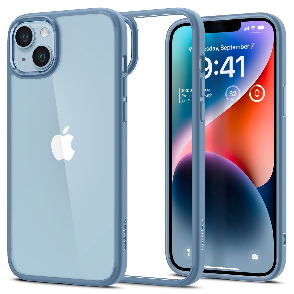 Spigen iPhone14 ケース ストラップホール付き クリア 耐衝撃 米軍MIL規格取得 黄変なし TPU バンパーケース 2重構造 すり傷防止 ワイヤレス充電対応 ウルトラ・ハイブリッド ACS05580 (シエラ・ブルー)