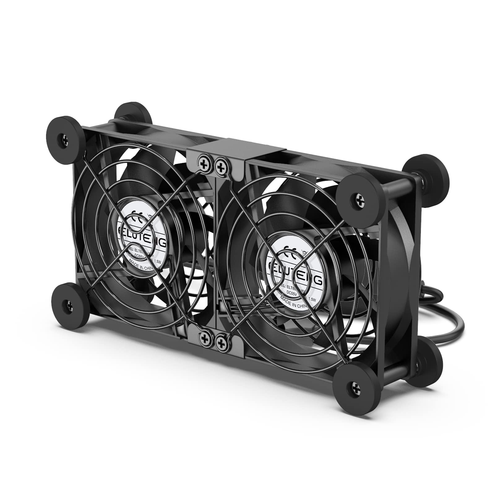 ELUTENG USBファン 8cm 2連 冷却ファン 緩衝パッド付き 静音 扇風機 横置き可 3段階風量調節 PCファン 強力 長持ち玉軸受 冷却クーラー 薄型 送風機 長寿命 5V ダブル 2750RPM × 2 小型 PC/PS5 / PS4 / ノートパソコン/ルーター/水槽など冷却 その1