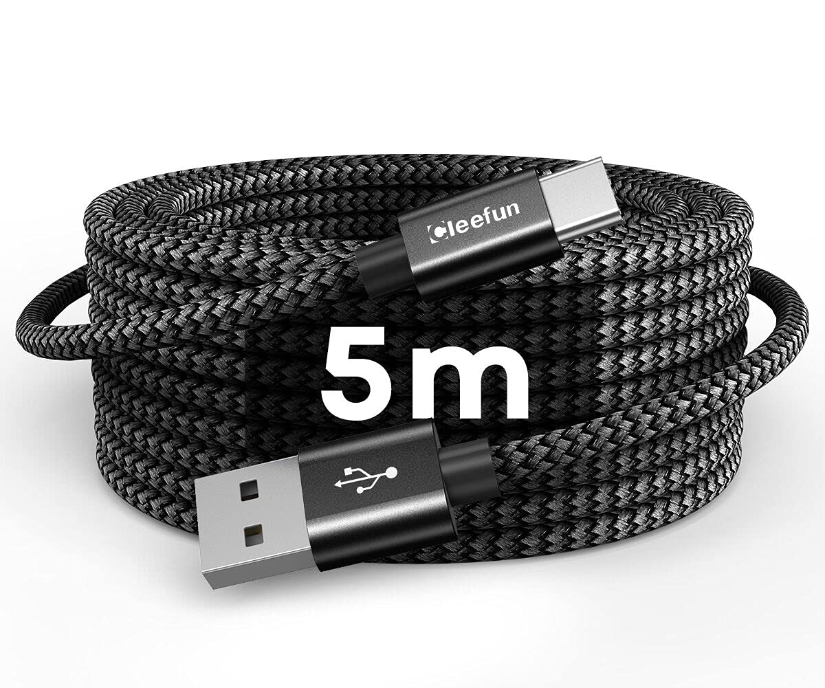 USB Type C ケーブル【5m 長さ】CLEEFUN タイプC ケーブル 5m USB A to USB C ケーブル 長い QC3.0対応 充電コード タイプc 高耐久ナイロンSwitch、 Xperia、Galaxy Note、LG、GoPro Hero 6/5などType-c機種対応 ブラック